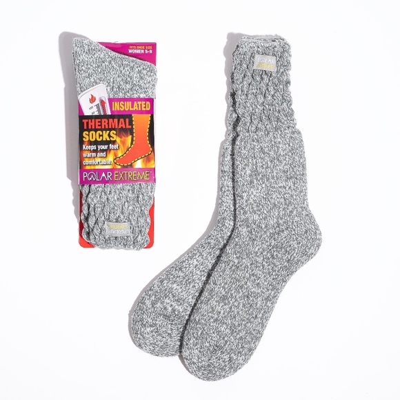 Light Grey Marled Thermal Cozy Crew Socks - Picture 1 of 4